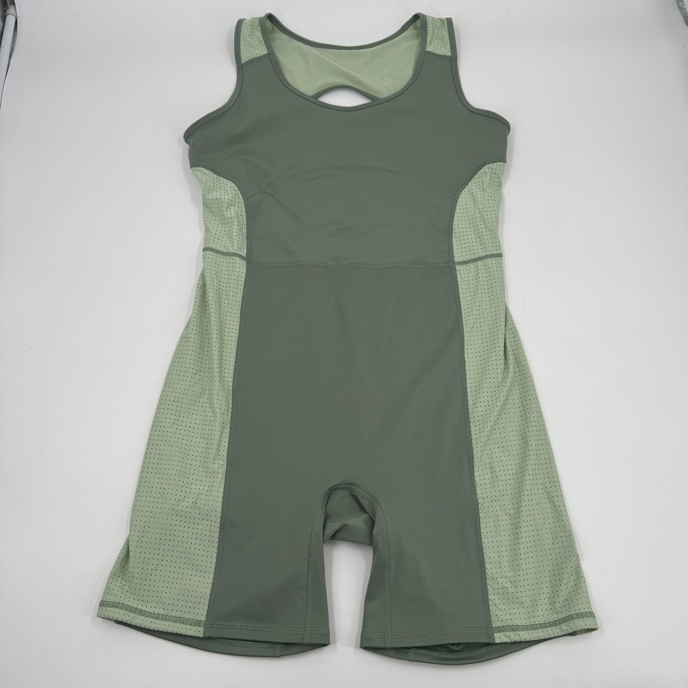 Fabletics Motion365+ Open Back XL Green 7" Inseam Mesh Romper NWT